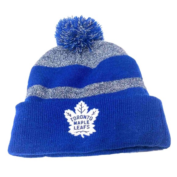Toronto Maple Leafs Hat Winter NHL Apparel Knit Cap Blue & Grey w Pom Pom, GUC - Picture 1 of 5